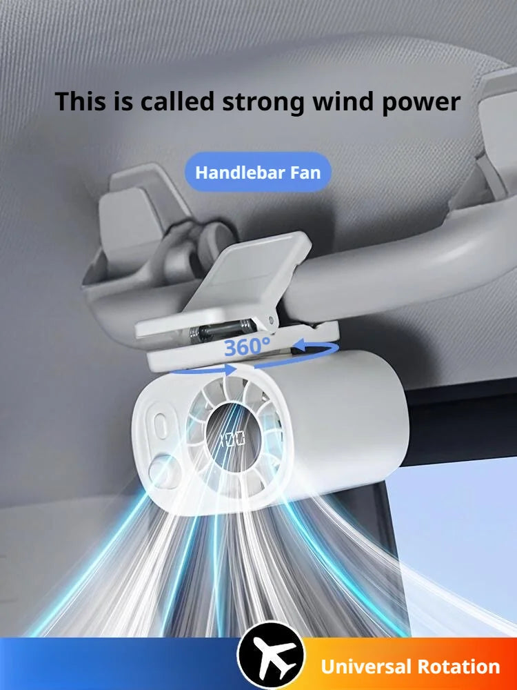 Portable 360° Rotatable Clip-On Car Fan | USB Rechargeable & Lightweight