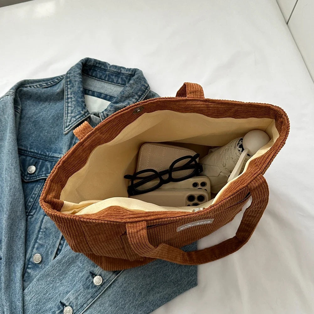 Stylish Waterproof Corduroy Tote Bag for Women | Large Capacity