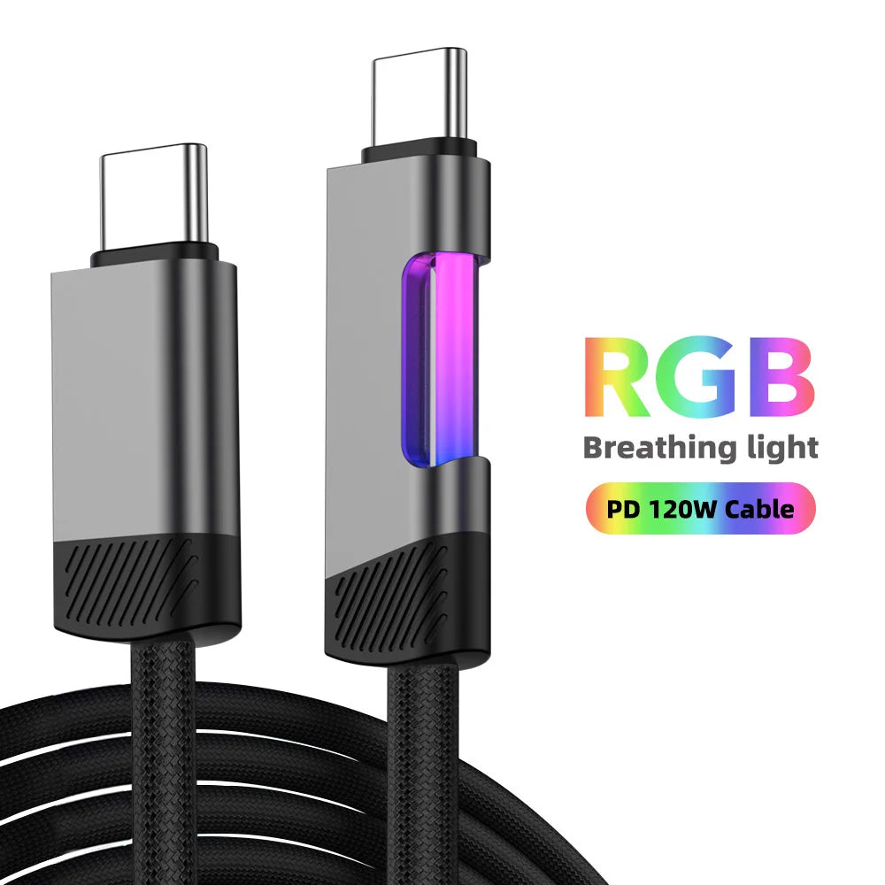 RGB Fast Charging Cable | 120W 6A USB Type C with Ambient Light