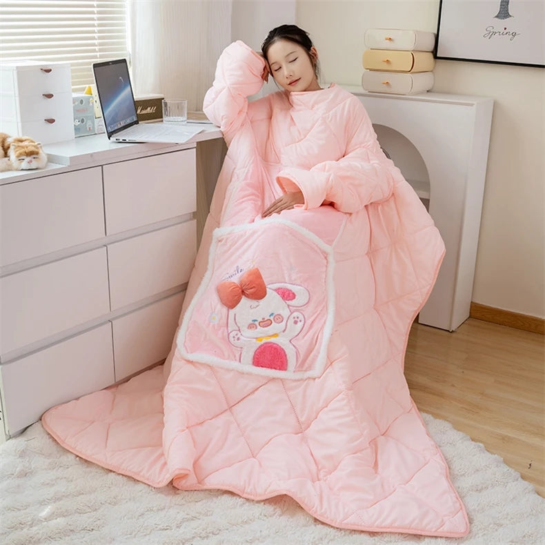 Cozy Fleece Wearable Blanket Hoodie | Warm Sherpa Wrap with Arms