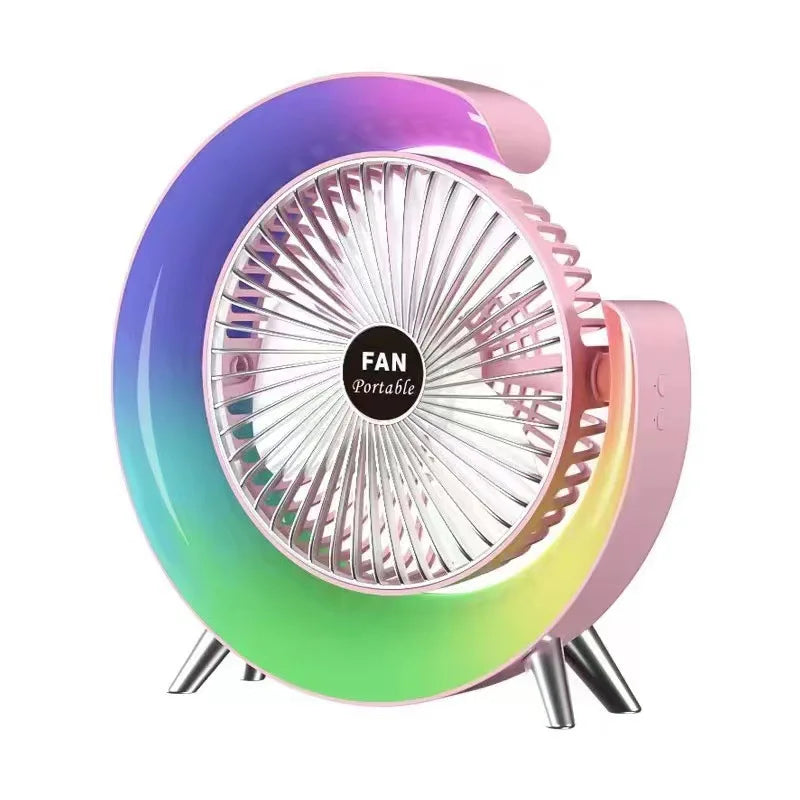 Portable USB Rechargeable Fan | 7-Color LED Mini Cooling Fan