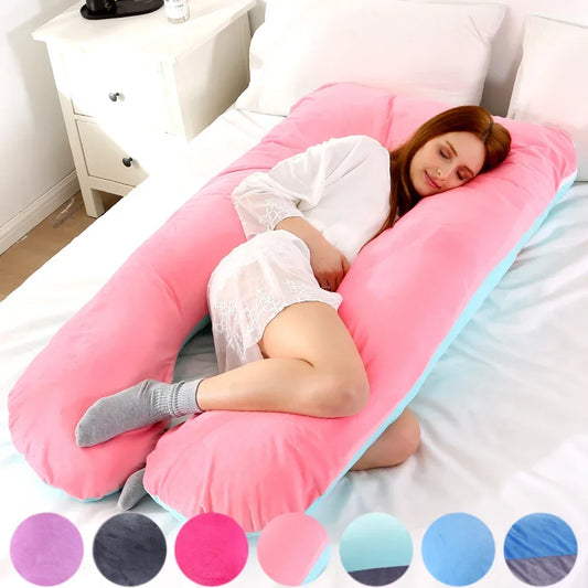 Soft Fleece U-Shape Pregnancy Body Pillow — Full Support Maternity Sleeping Cushion & Lumbar Side Protection Pillow