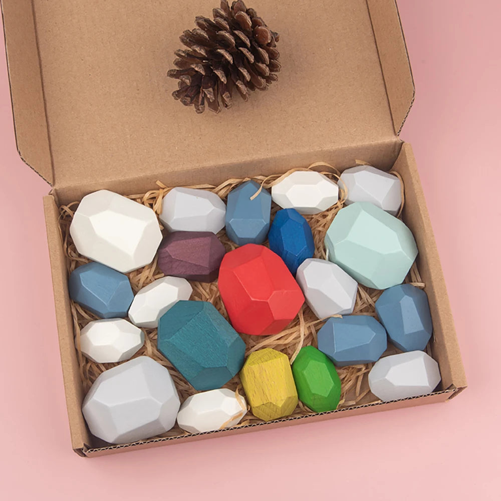 Wooden Sorting Stacking Rocks for Kids | Montessori Learning Toy