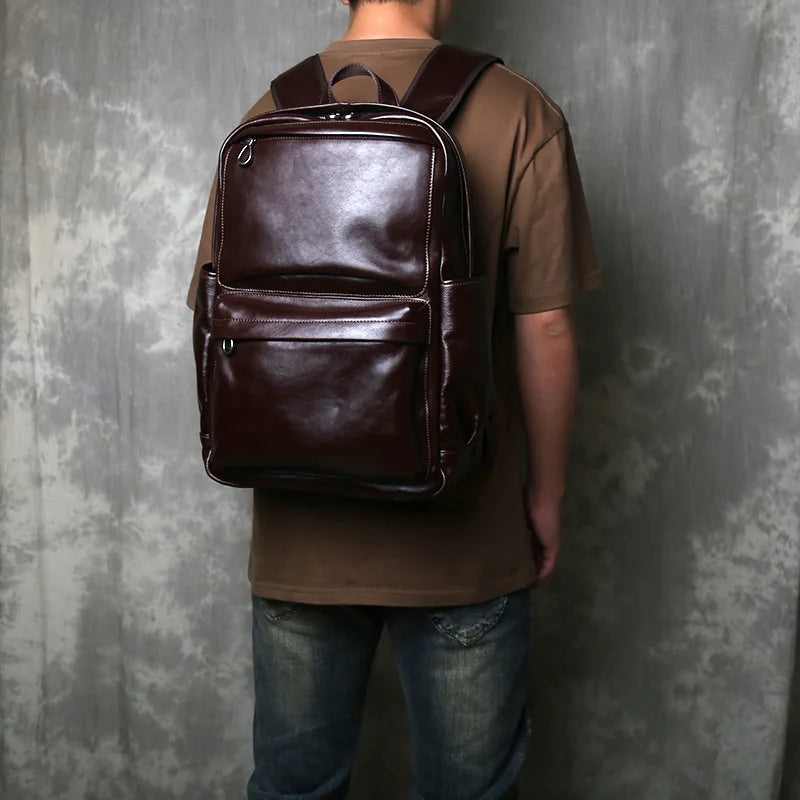 Vintage Leather Backpack for Men | Retro Casual Cowhide Design