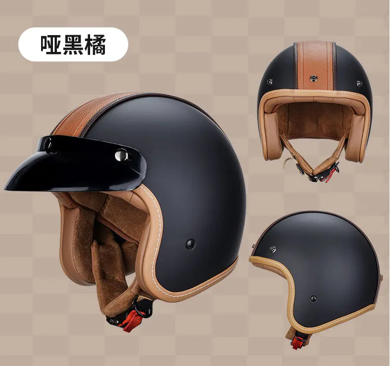 Retro Japanese Style Motorcycle Helmet with Bubble Shield