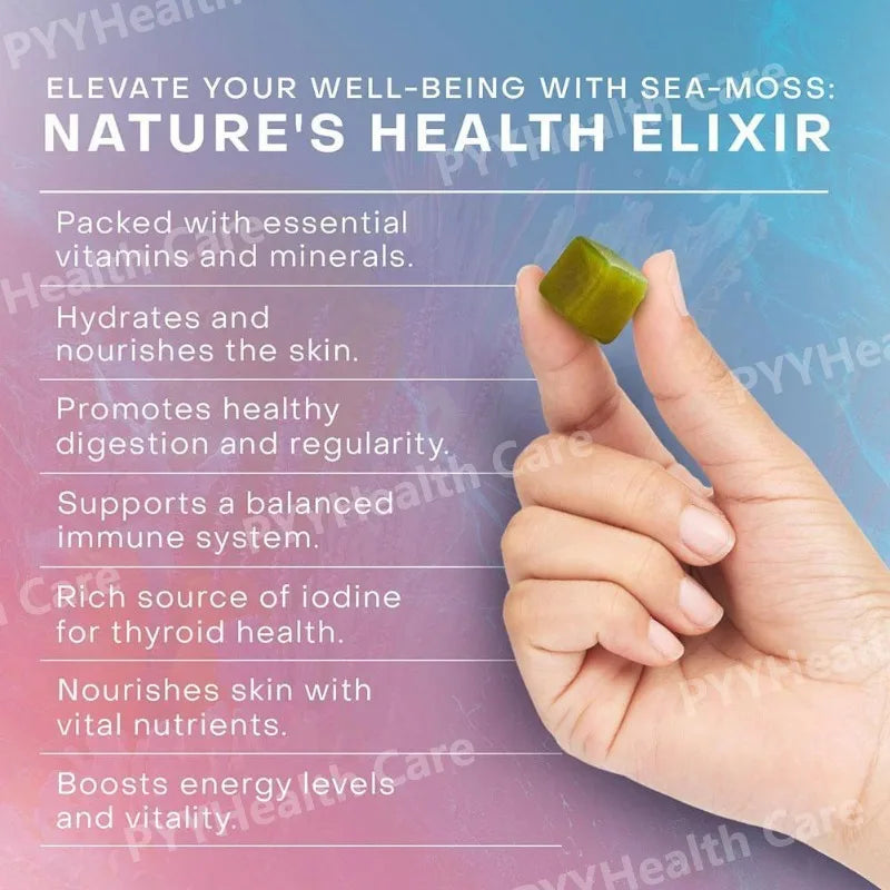 Sea Moss Glow Gummies with Vitamin C & E Moss & Pearl Powder Daily Nutritional Supplement Lemon Berry Flavor, 60 Gummies