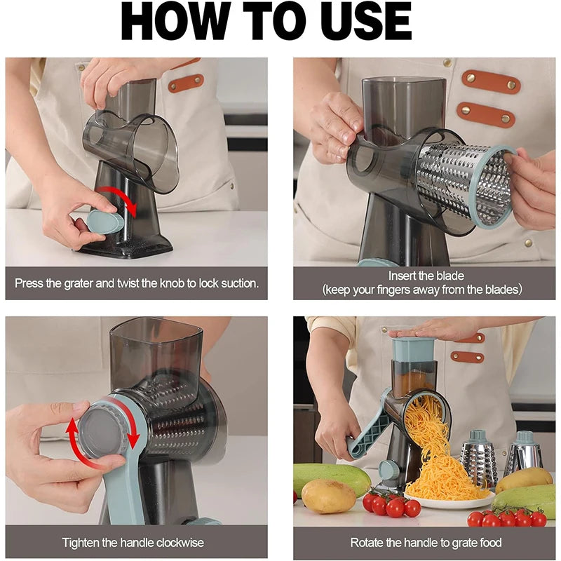 Versatile 3-in-1 Rotary Cheese Grater | Manual Vegetable Slicer