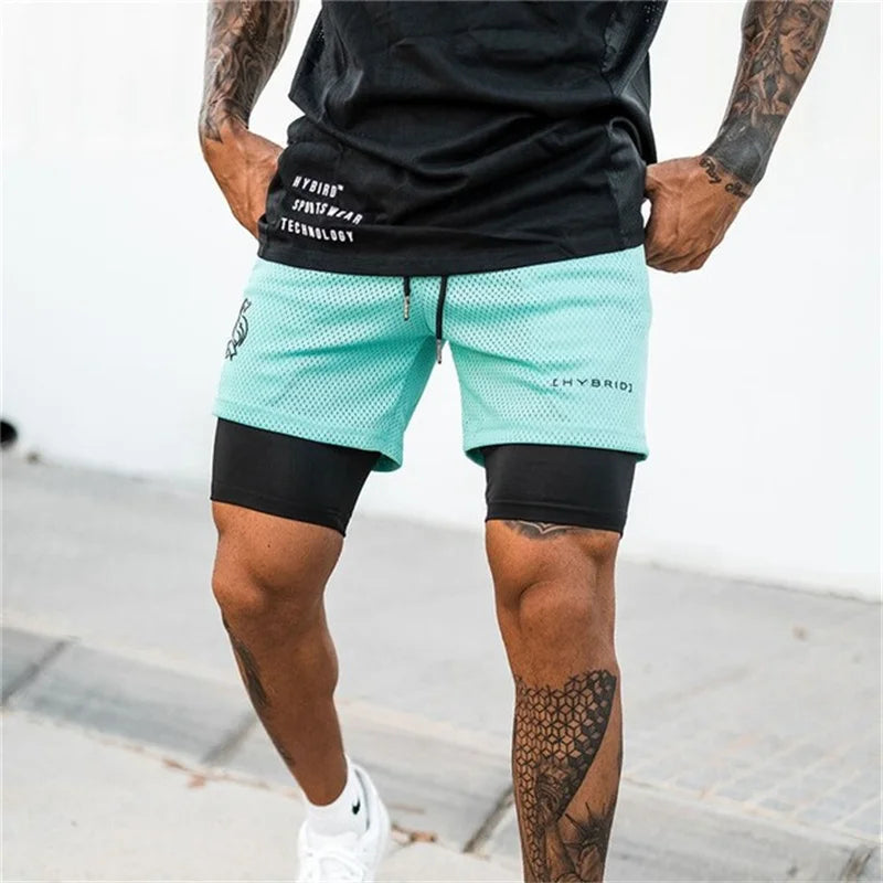 2026 Summer Mesh Sports Shorts for Men — 2-in-1 Double-Deck Running & Gym Training Shorts, Breathable Fitness Workout Jogger Pants