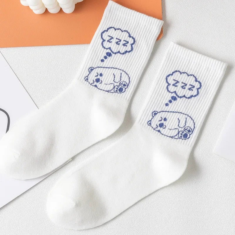 Trendy Blue Kawaii Summer Crew Socks | Stylish Couples Tube Socks