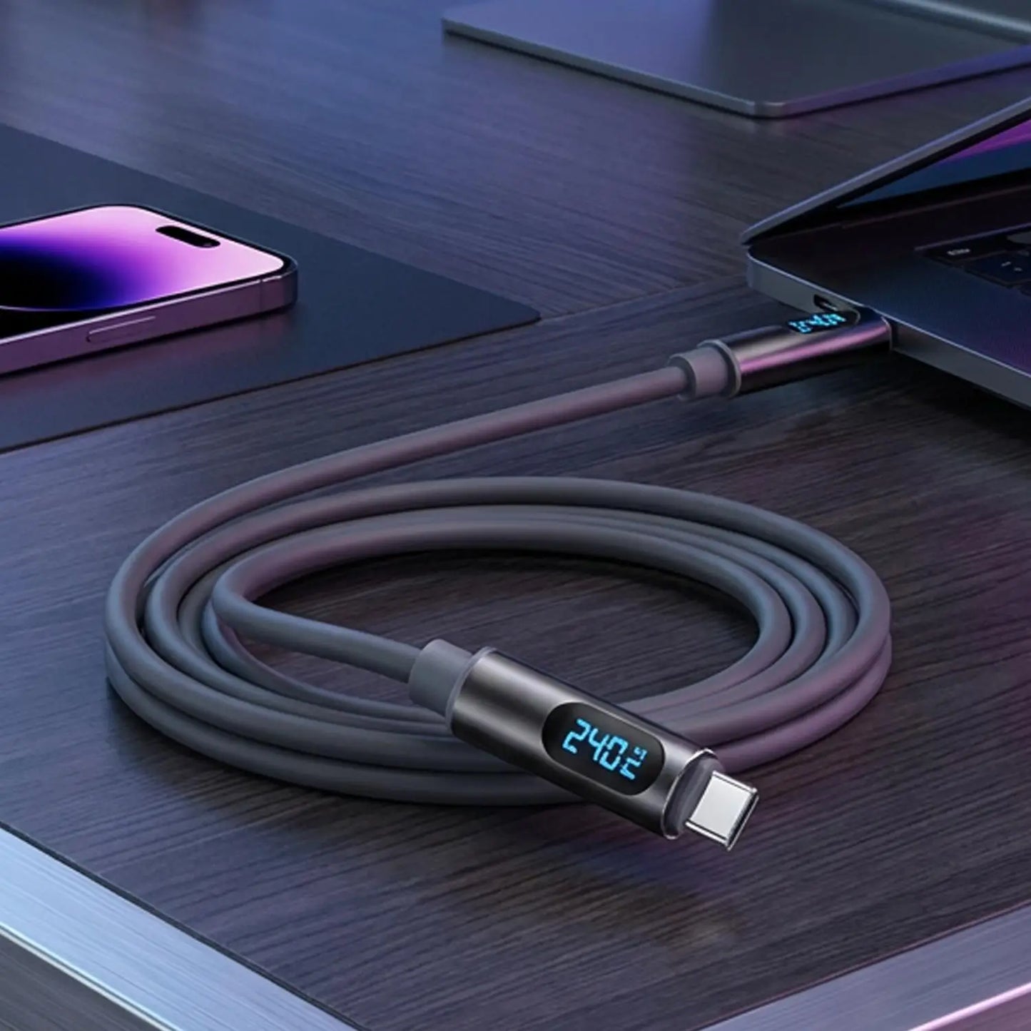 USB C To Type-C Charger Cable 240W High-speed Quick Charging LED Digital Display Data Line for IPhone 17 Samsung Xiaomi Huawei
