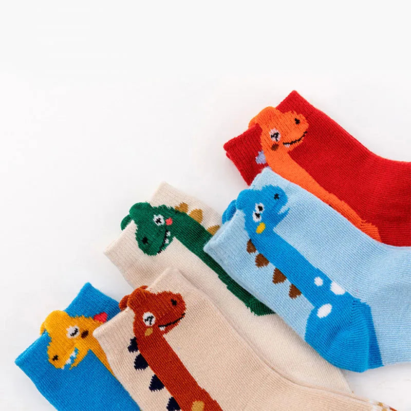 5 Pairs Kids Dinosaur Pattern Socks | Comfortable & Fun Design