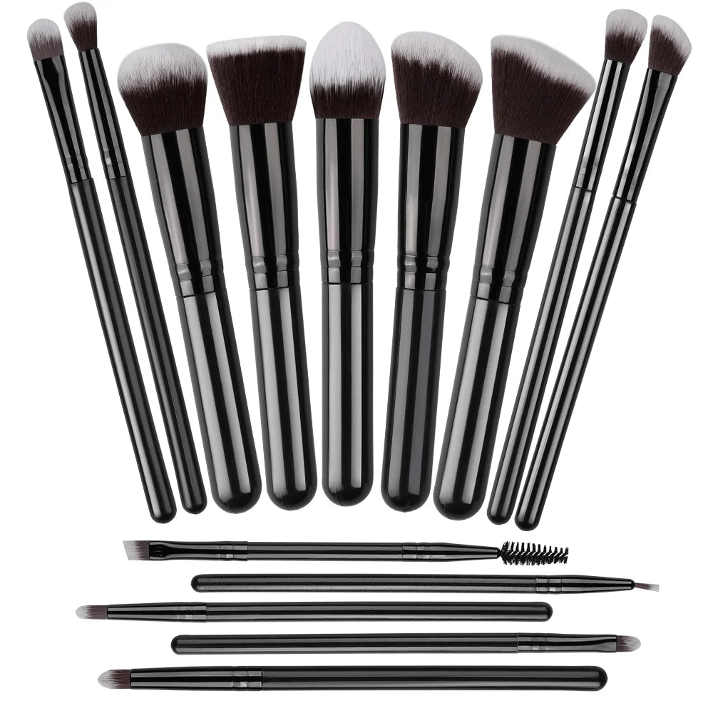 14-16 Piece Professional Makeup Brush Set – Soft Fluffy Goat & Synthetic Hair Brushes for Foundation, Eyeshadow, Blush, Concealer & Powder – Red/Black/Pink/Silver Handles