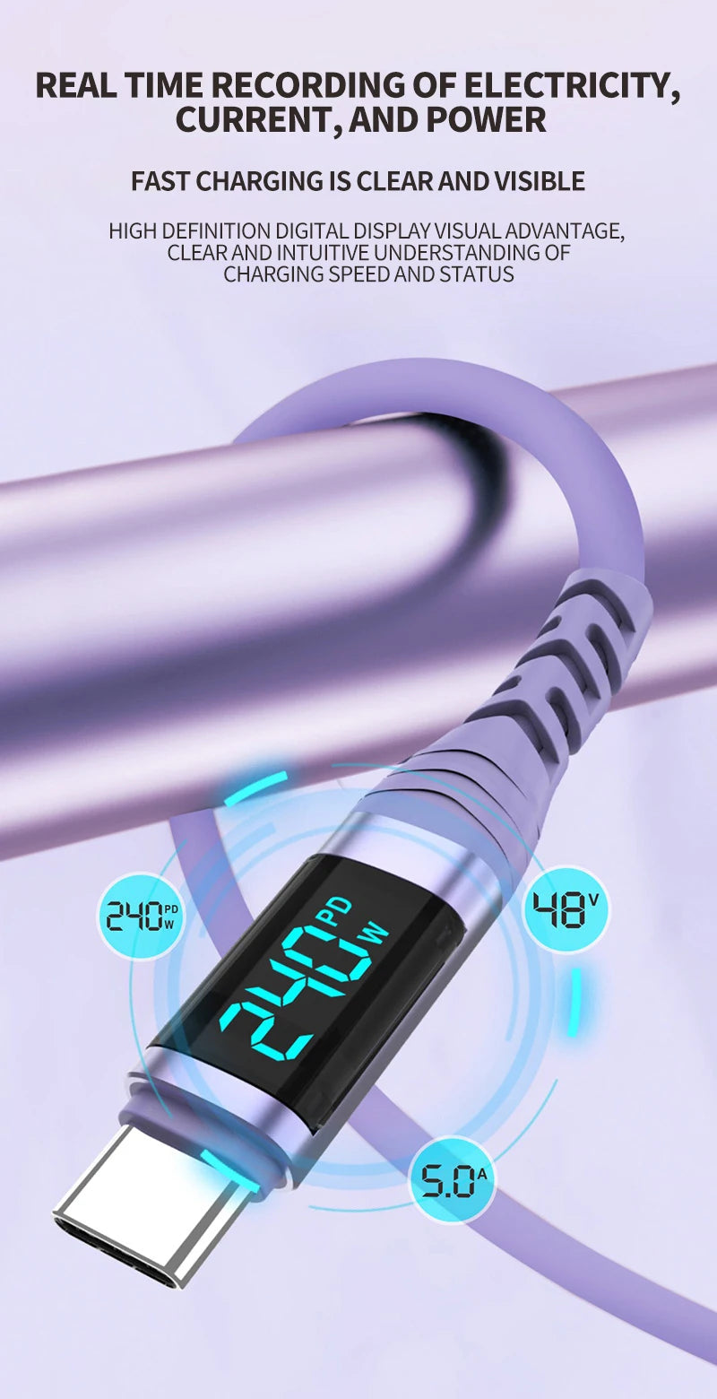PD3.1 USB C Cable,240W LED Display Type C Fast Charging Cable with Data Transfer,for iPhone 17/16,Samsung Galaxy A17/S25,Huawei