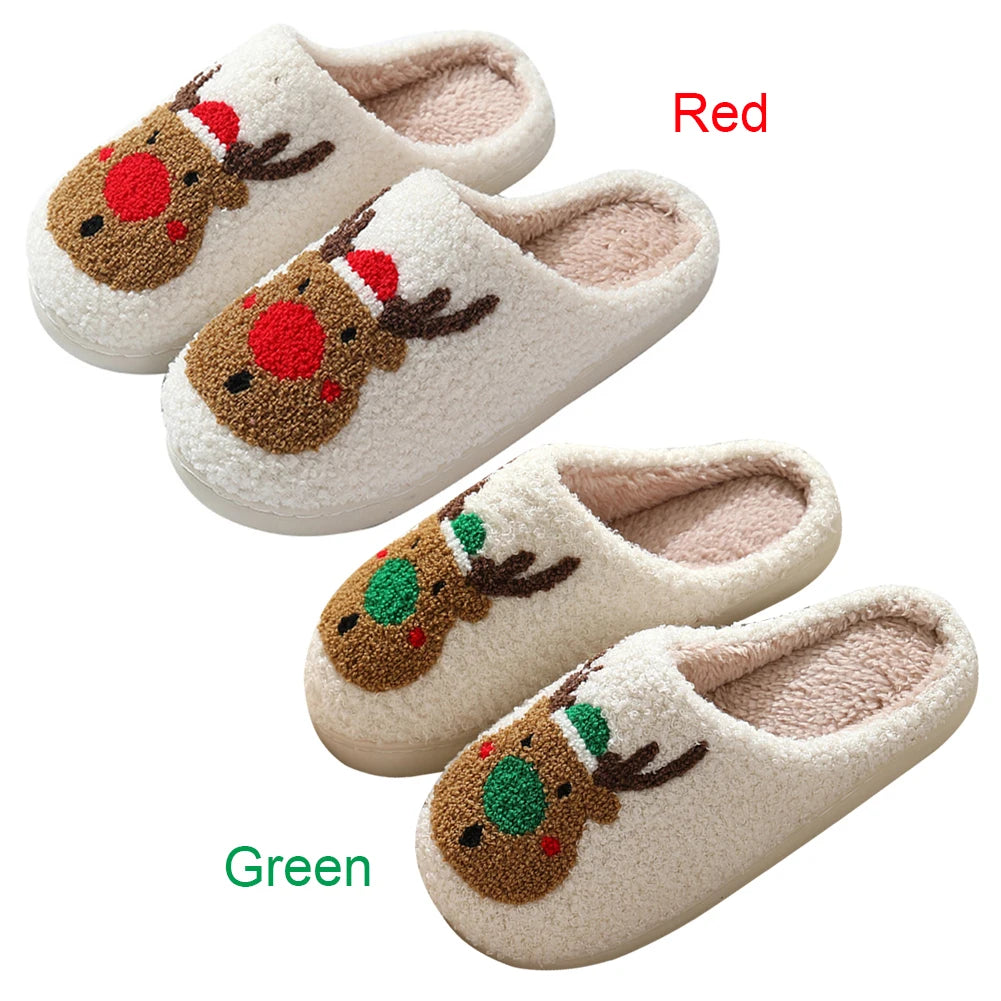 Unisex Christmas Deer Plush Slippers | Cozy Fluffy House Shoes