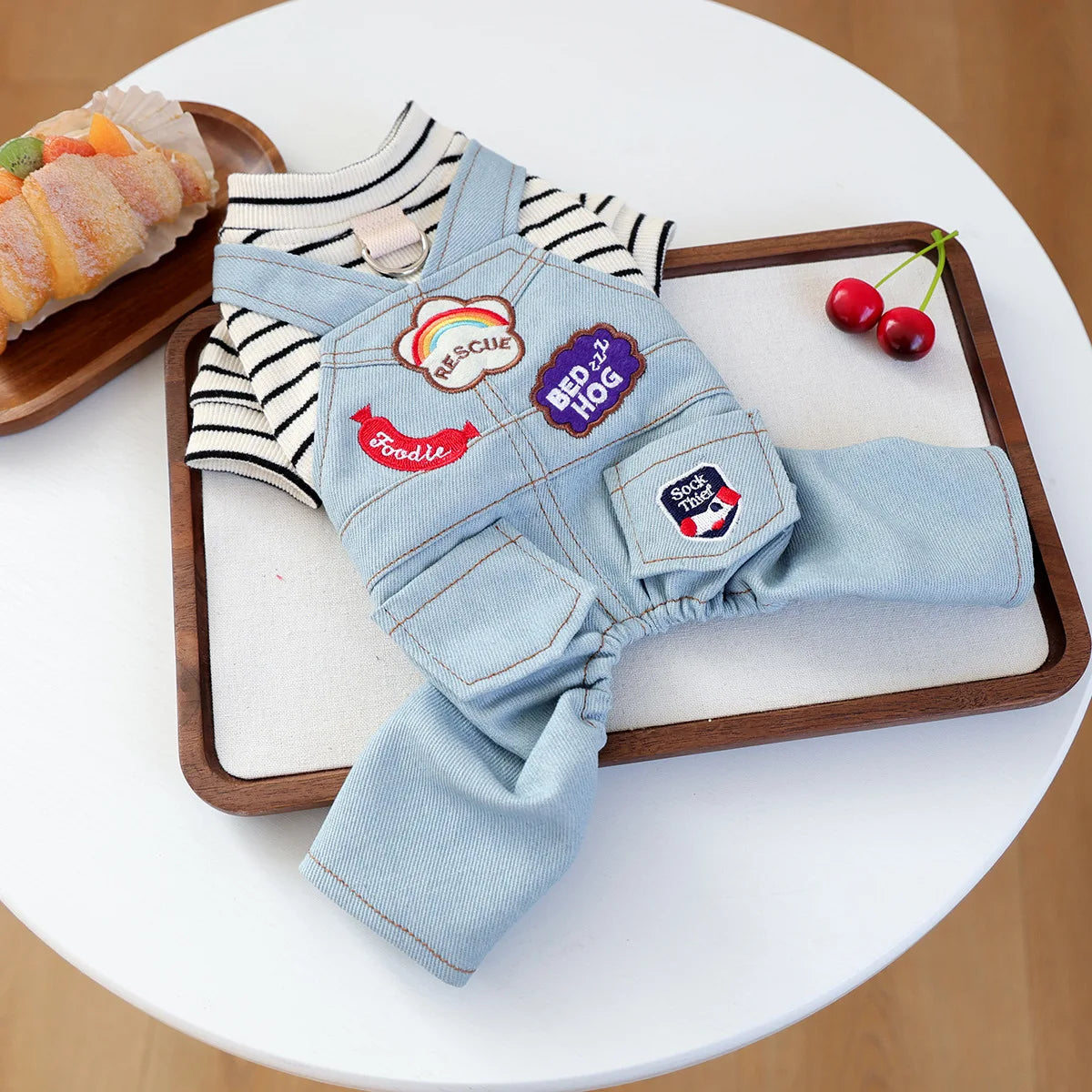 Small Dog Denim Overalls | Fun Patches Puppy Jumpsuit