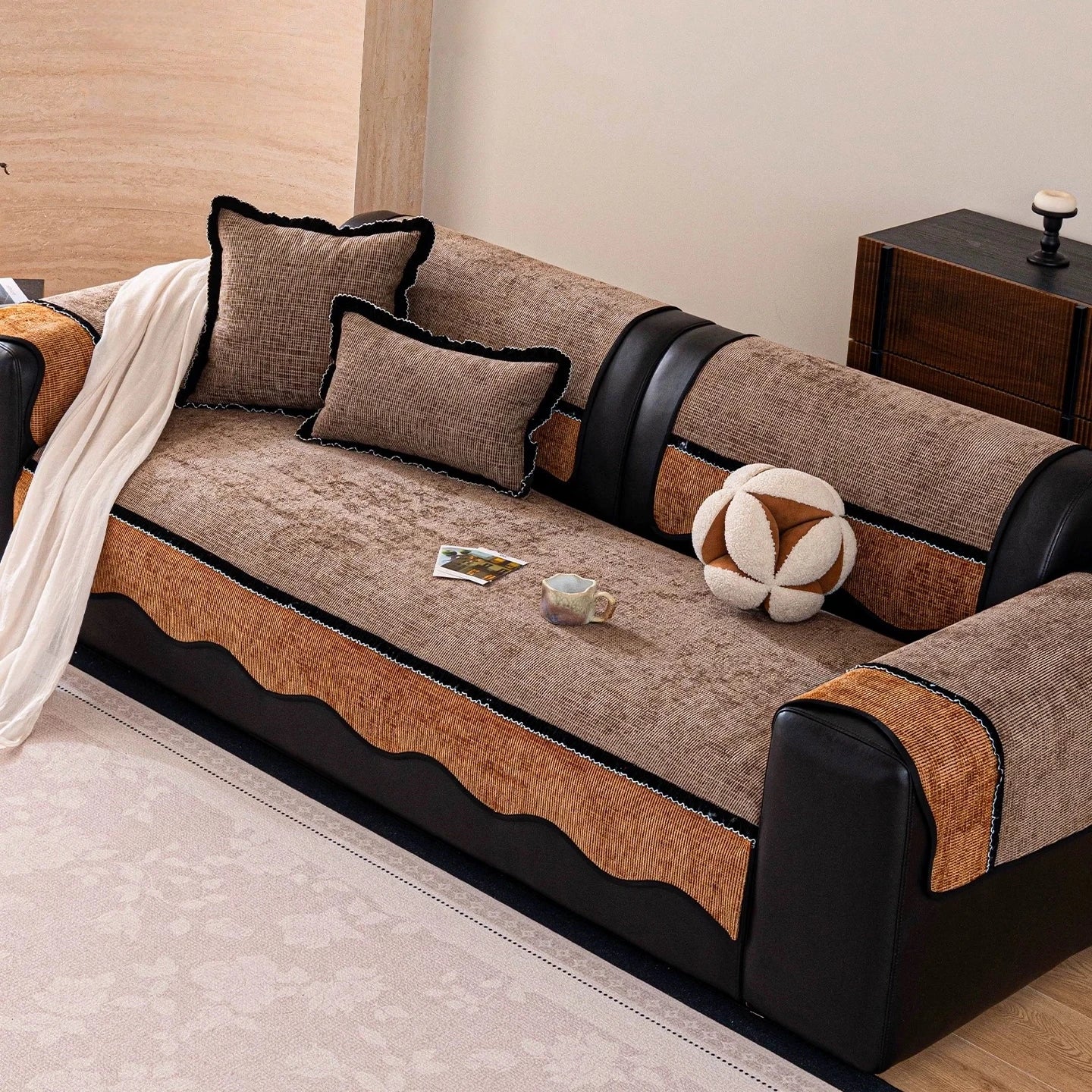 Textured Thick Chenille Sofa Cover | Anti-Slip for All Seasons