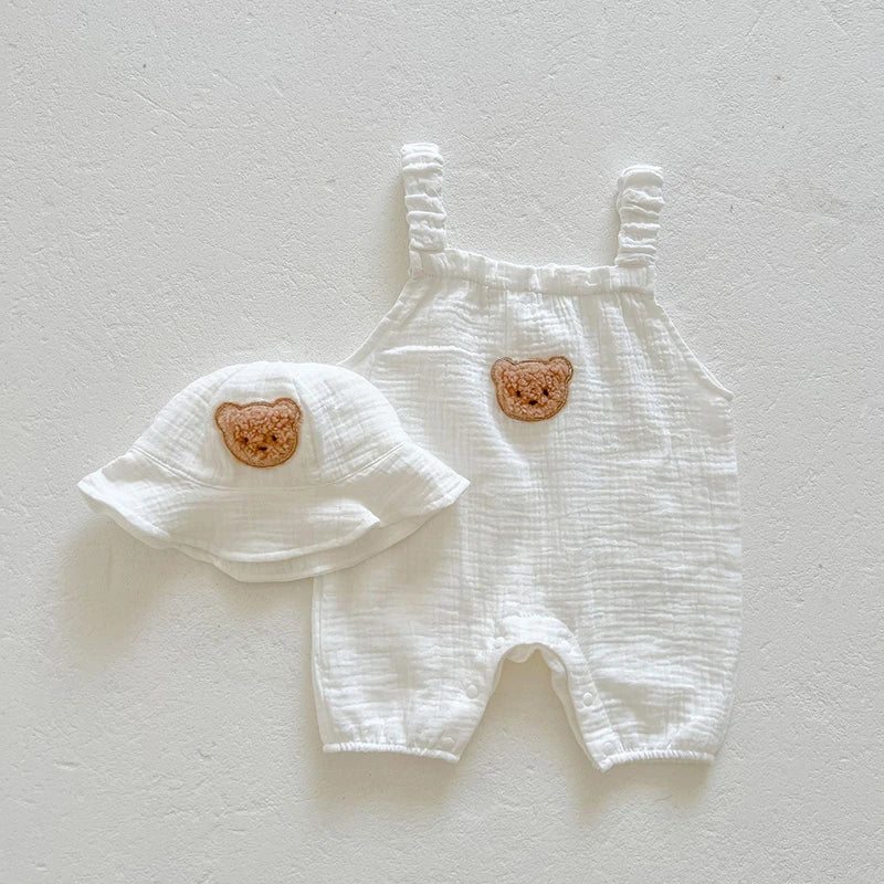 Summer Baby Girls Romper with Hat | Adorable Cherry Bear Design