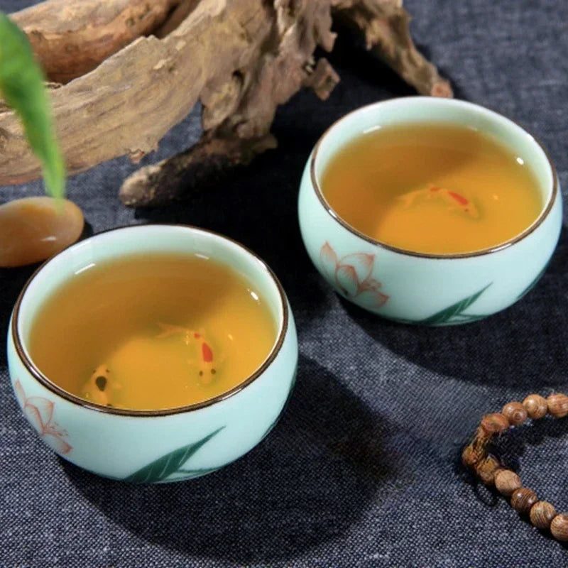 Traditional Hand-painted Celadon Teacup Set | Unique Tea Experience