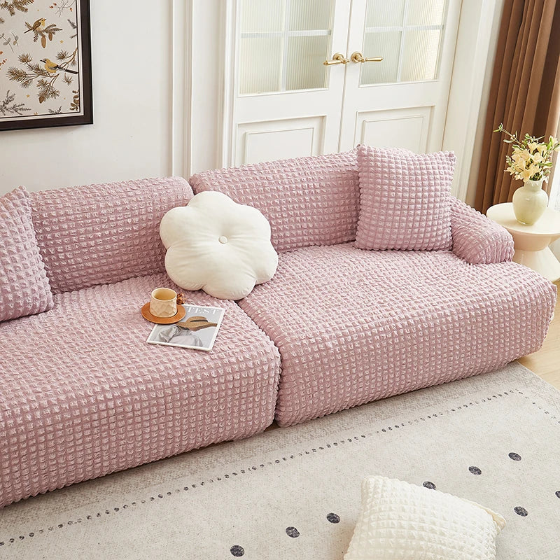 Solid Color Bubble Popcorn Sofa Cover | Elastic & Durable Fit
