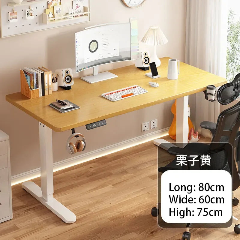 Electric Height Adjustable Solid Wood Computer Desk for Home & Office