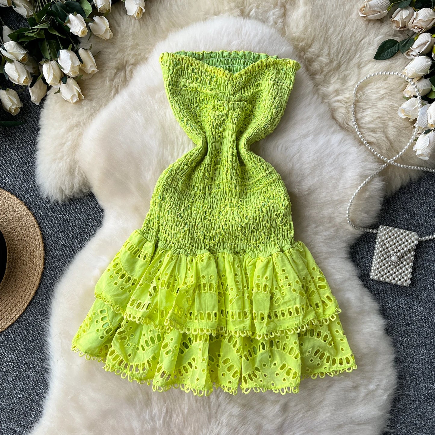 Chic Vintage Sleeveless Pleated Tube Dress for Summer Parties