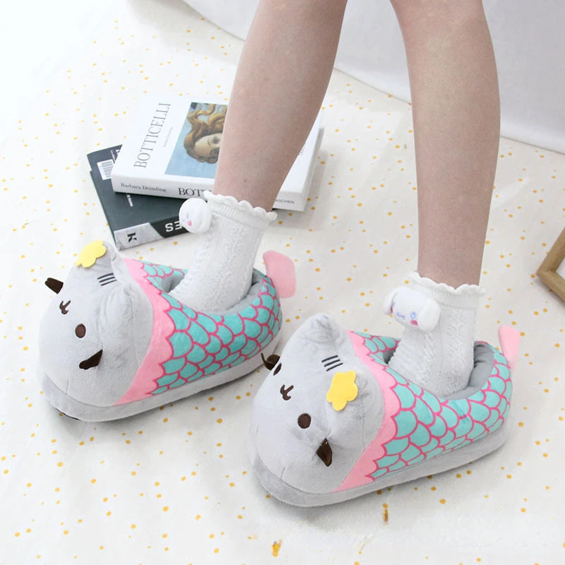 Cute Cartoon Cat Slippers | Cozy Plush Doll Indoor Shoes