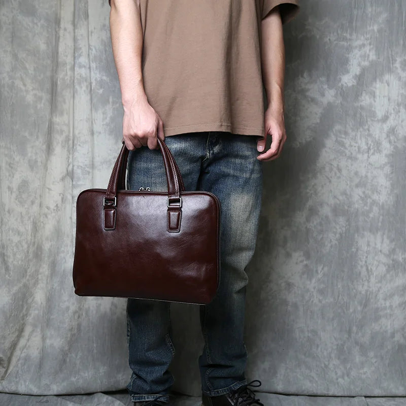 Men's Casual Leather Briefcase | Stylish Business Handbag