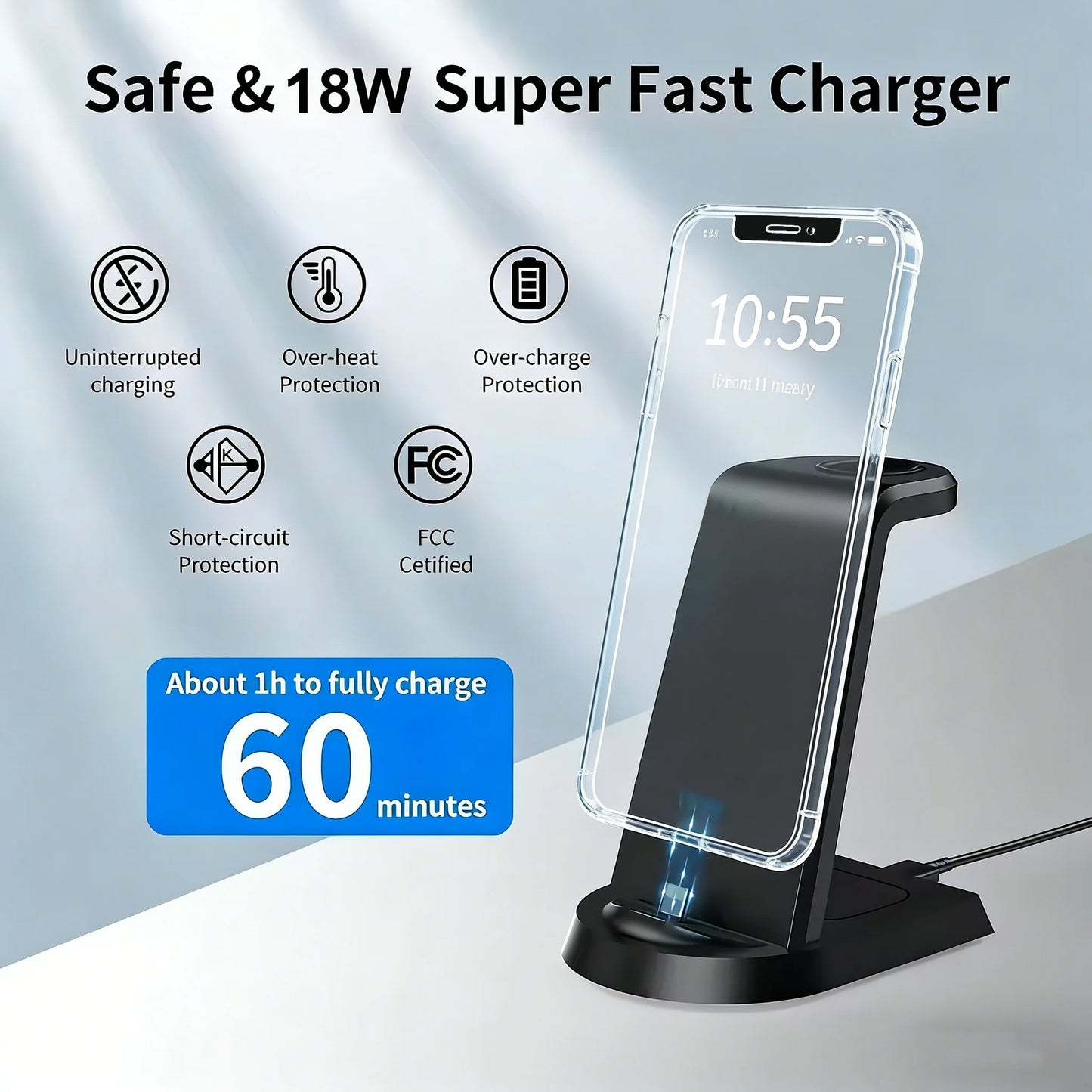18W 3-in-1 Wireless Charging Station for iPhone, Watch & AirPods
