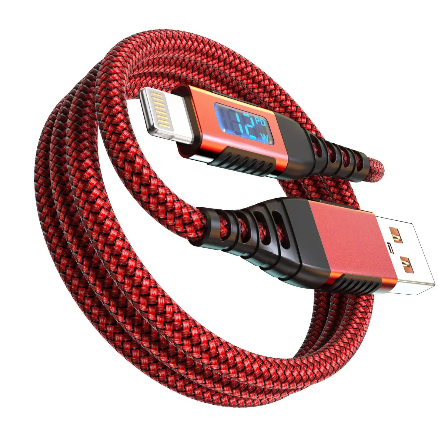 MFi-Certified USB-A to Lightning Fast Charging Cable with LED Display, 12W Fast Charge for iPhone 8-14 & iPad