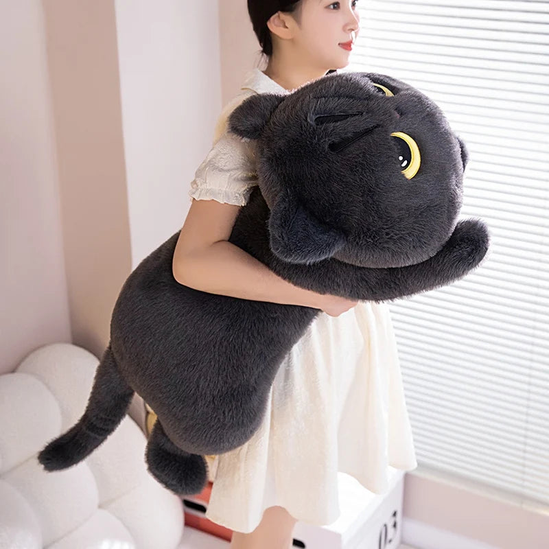 Cute Black Cat Plush Pillow | Soft Nap Cushion for Home & Office