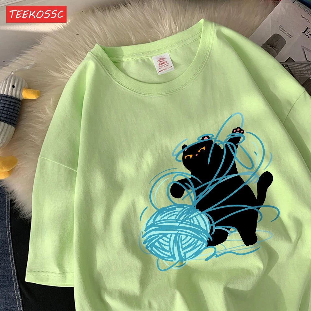 Cute Cartoon Cat Oversized Women's T-Shirt | Summer Casual Style