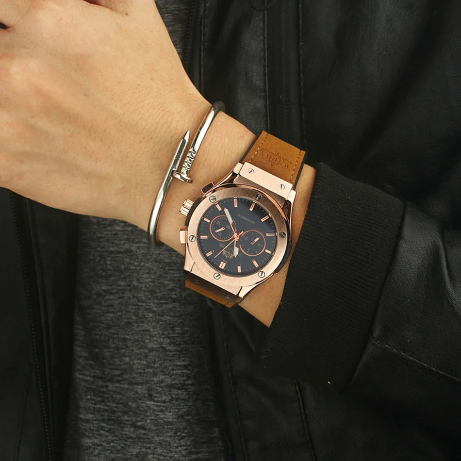 Men's Casual Automatic Mechanical Watch | Rose Gold & Rubber Strap