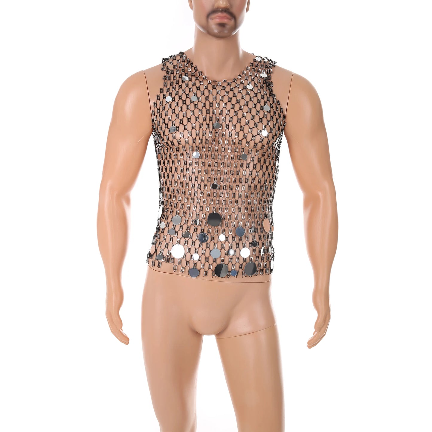 Shiny Rhinestone Fishnet Tank Top for Men | Perfect Party Wear