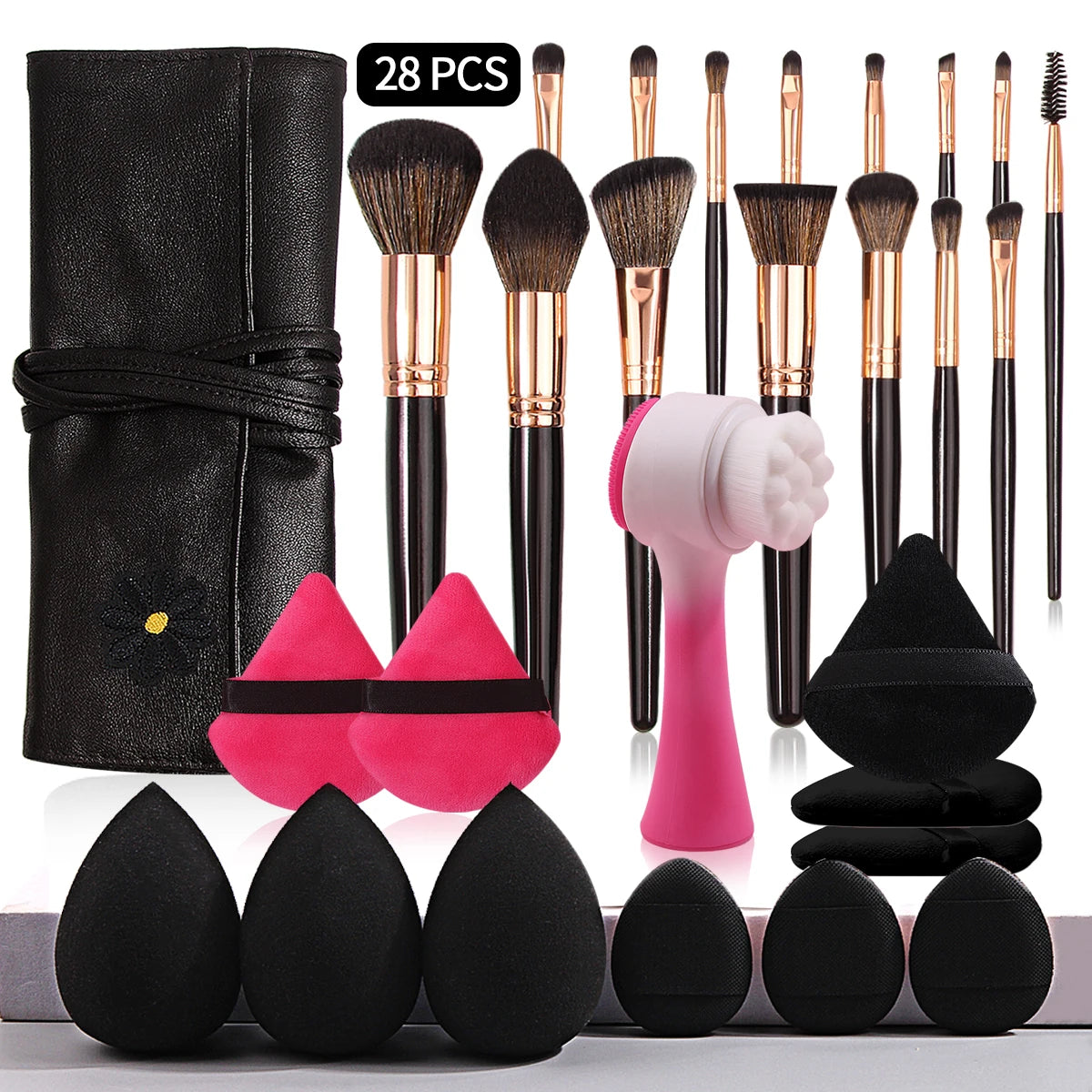 28pcs Professional Makeup Brush Set with Sponges & Face Brush | Complete Tools Kit 2026