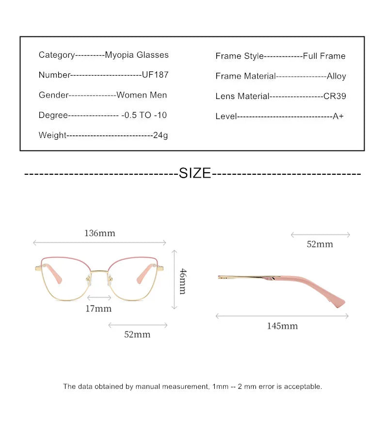 Custom Cat Eye Prescription Glasses for Myopia & Astigmatism