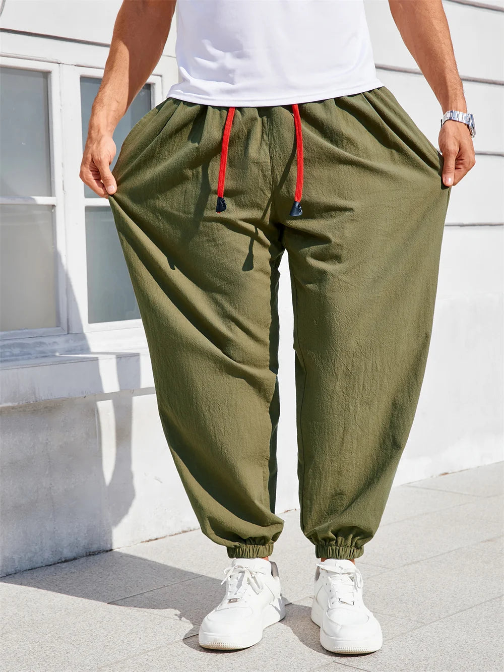 Men's Loose Fit Harem Pants | Cozy Cotton-Linen Lounge Joggers