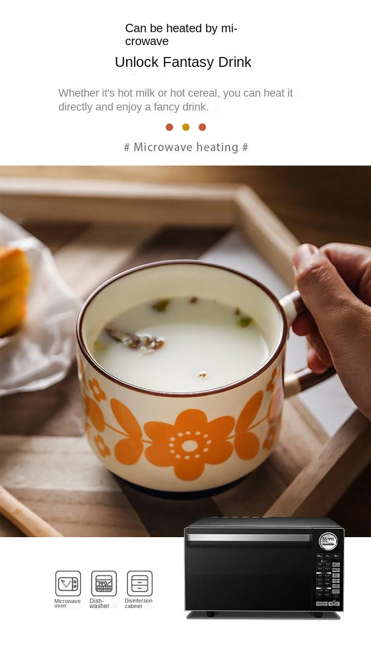 300ml Japanese Flower Ceramic Mug Set | Retro Drinkware for All Occasions