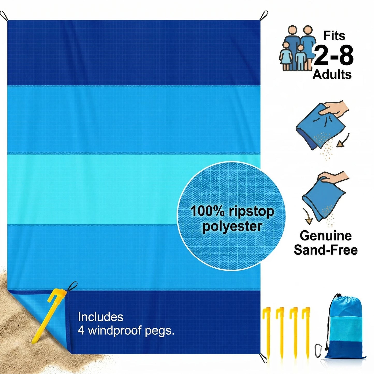 Oversized Beach Blanket | Sand-Free & Water-Resistant Picnic Mat