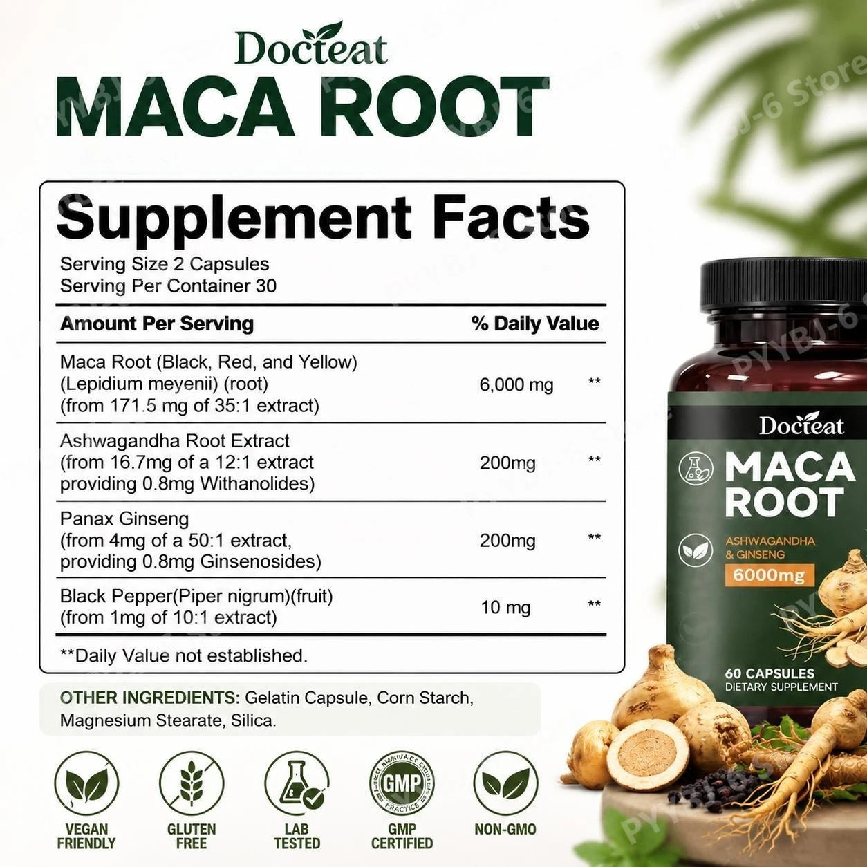 Maca Root Capsules 6000mg with Ashwagandha & Ginseng for Energy