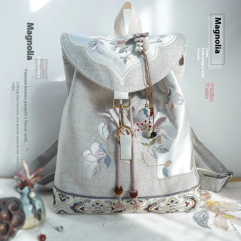 Mochila de 15 pulgadas estilo retro chino | Mochila bordada hecha a mano