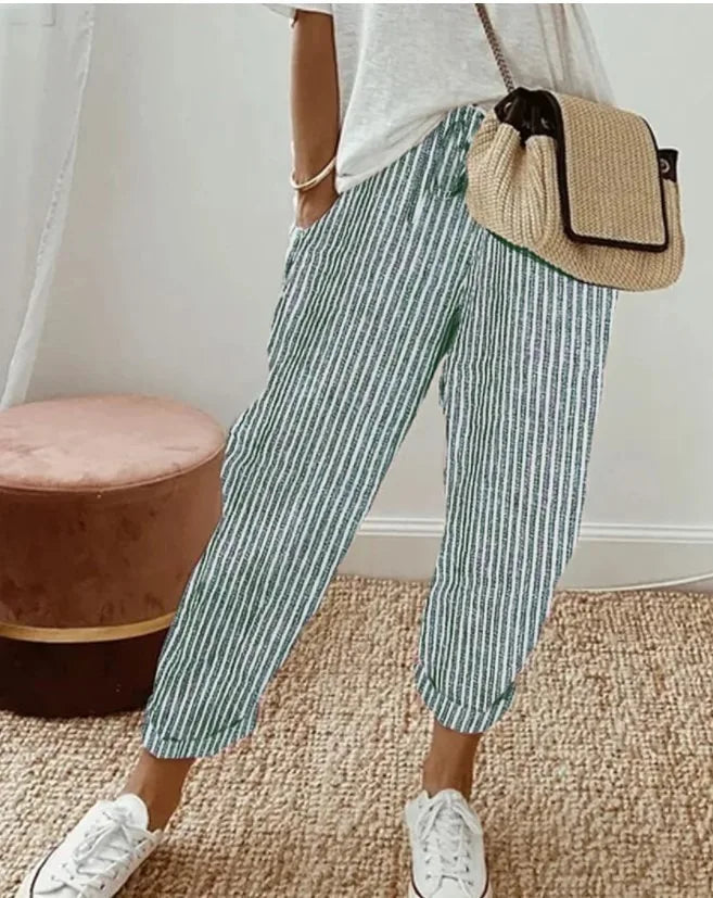 Stylish Women's Loose Stripe Printed Casual Pants for Summer