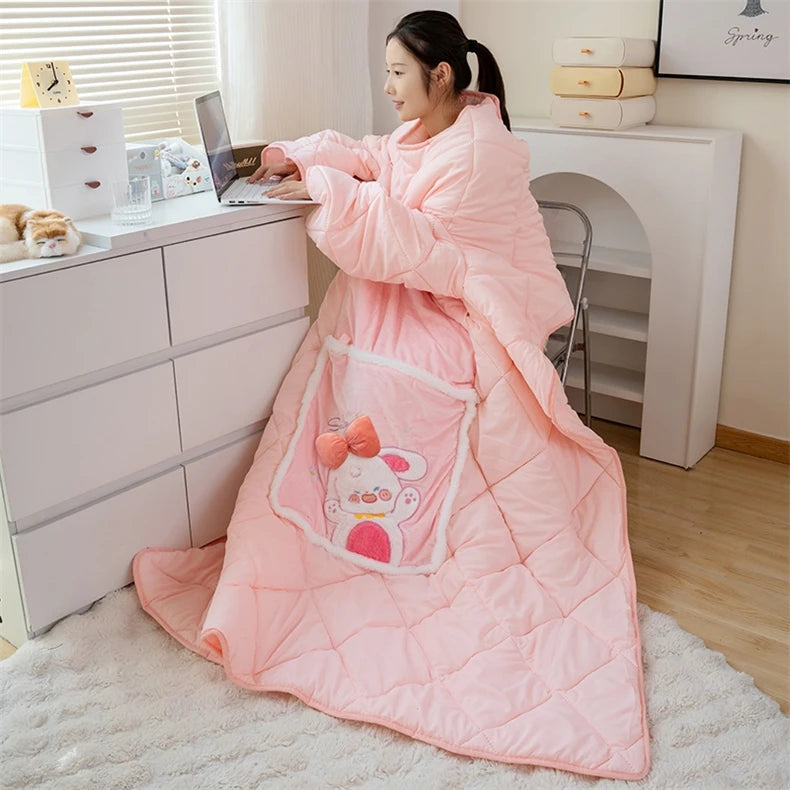 Cozy Fleece Wearable Blanket Hoodie | Warm Sherpa Wrap with Arms