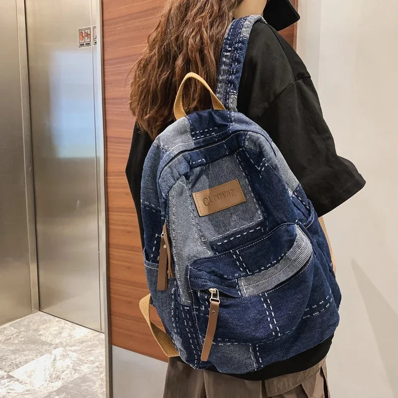 Trendy Washed Denim Backpack | Stylish College Laptop Bag