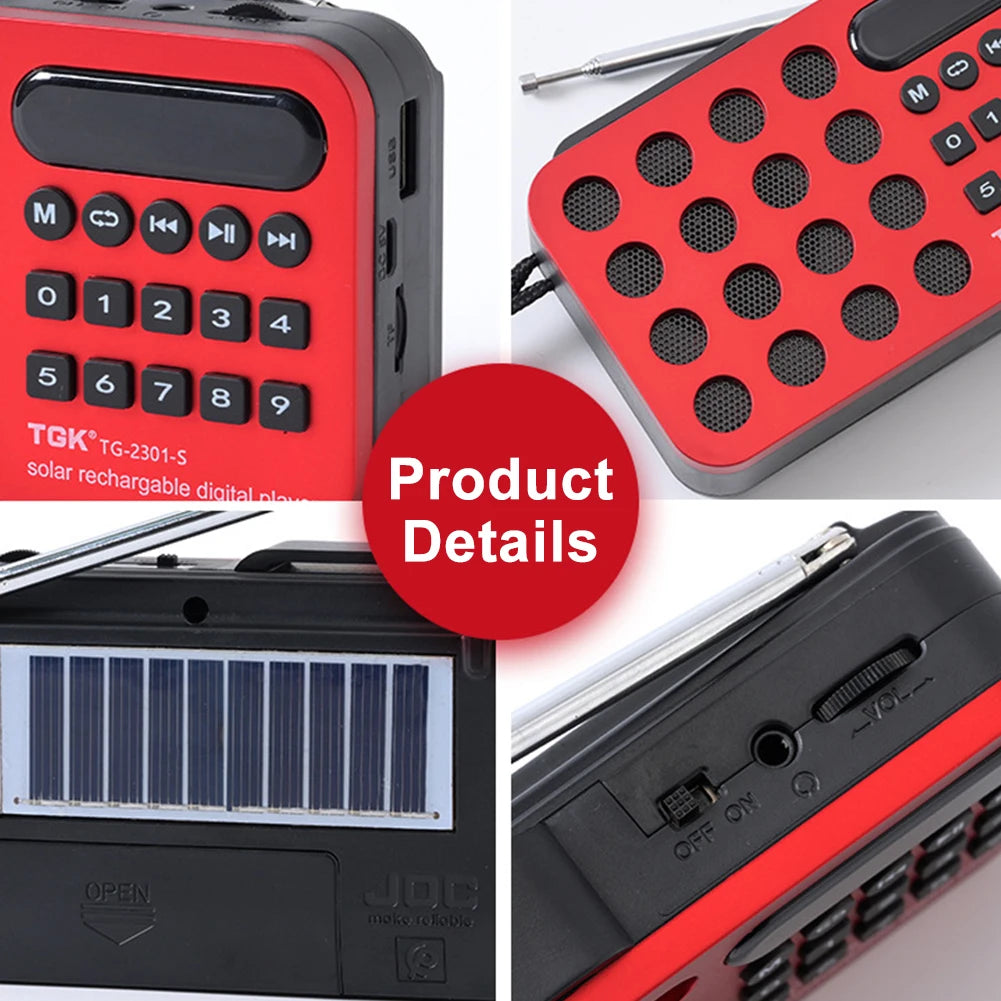 Portable FM Radio Receiver with Bluetooth & Solar Charging