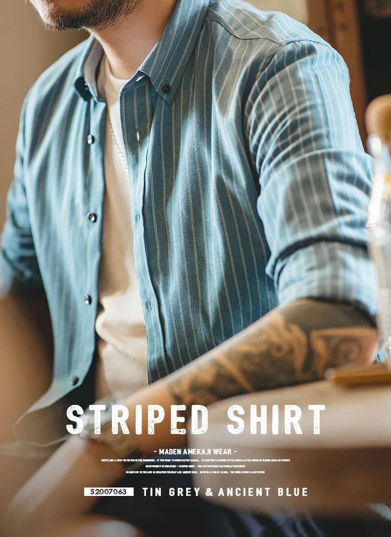Men's Retro Vertical Stripe Long Sleeve Casual Shirt | Stylish Tops