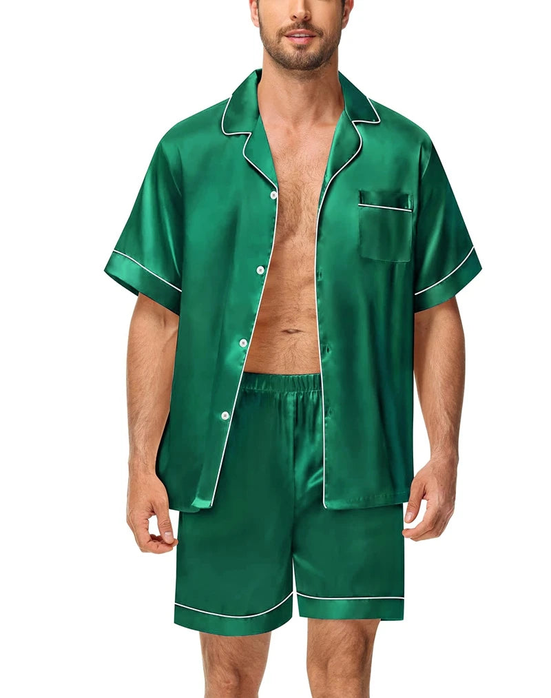Men's Luxury Satin Pajama Set | Short Sleeve Summer Sleepwear