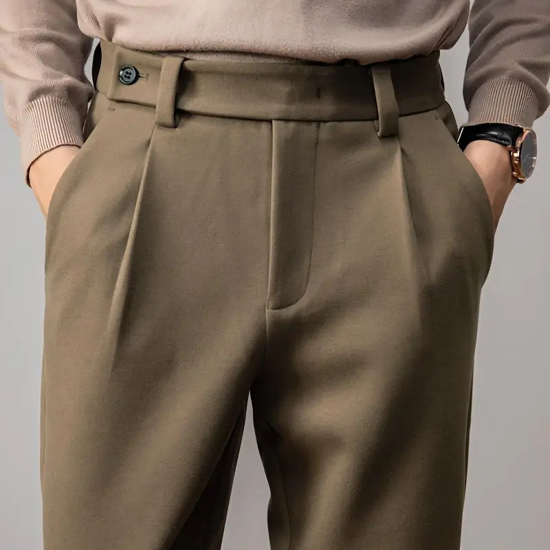High-Quality Brown Woolen Straight Casual Pants for Men