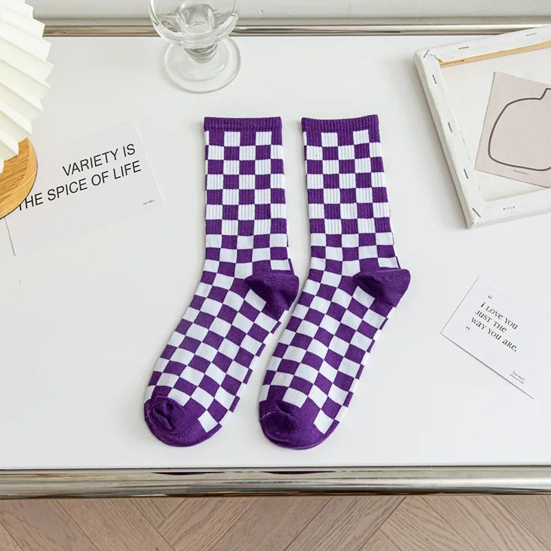 Stylish Women's Checkered Cotton Socks | Trendy Skateboard Socks