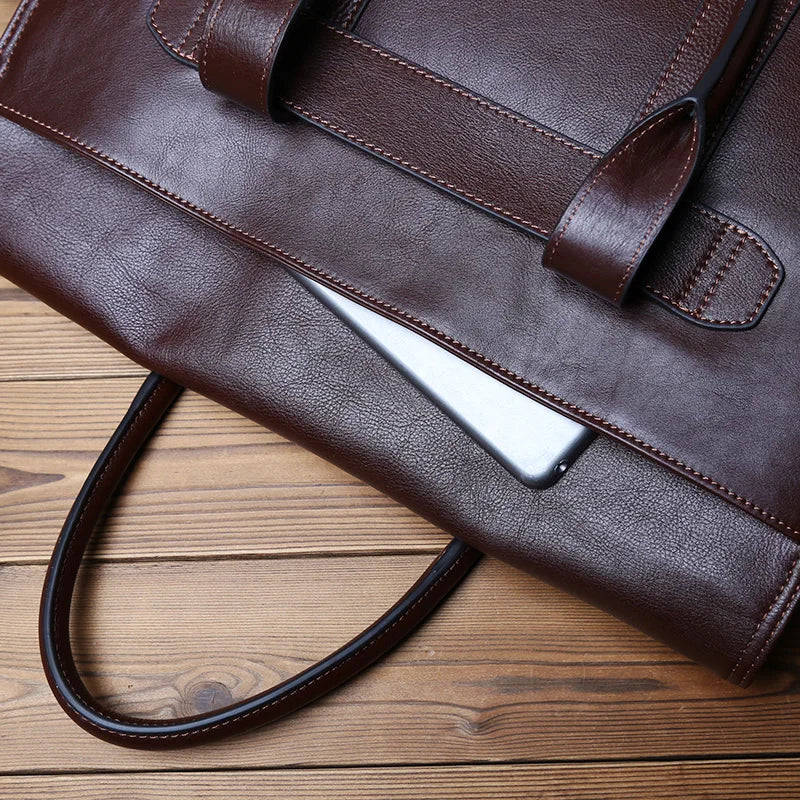 Vintage Genuine Leather Men's Briefcase for 14 Inch Laptops