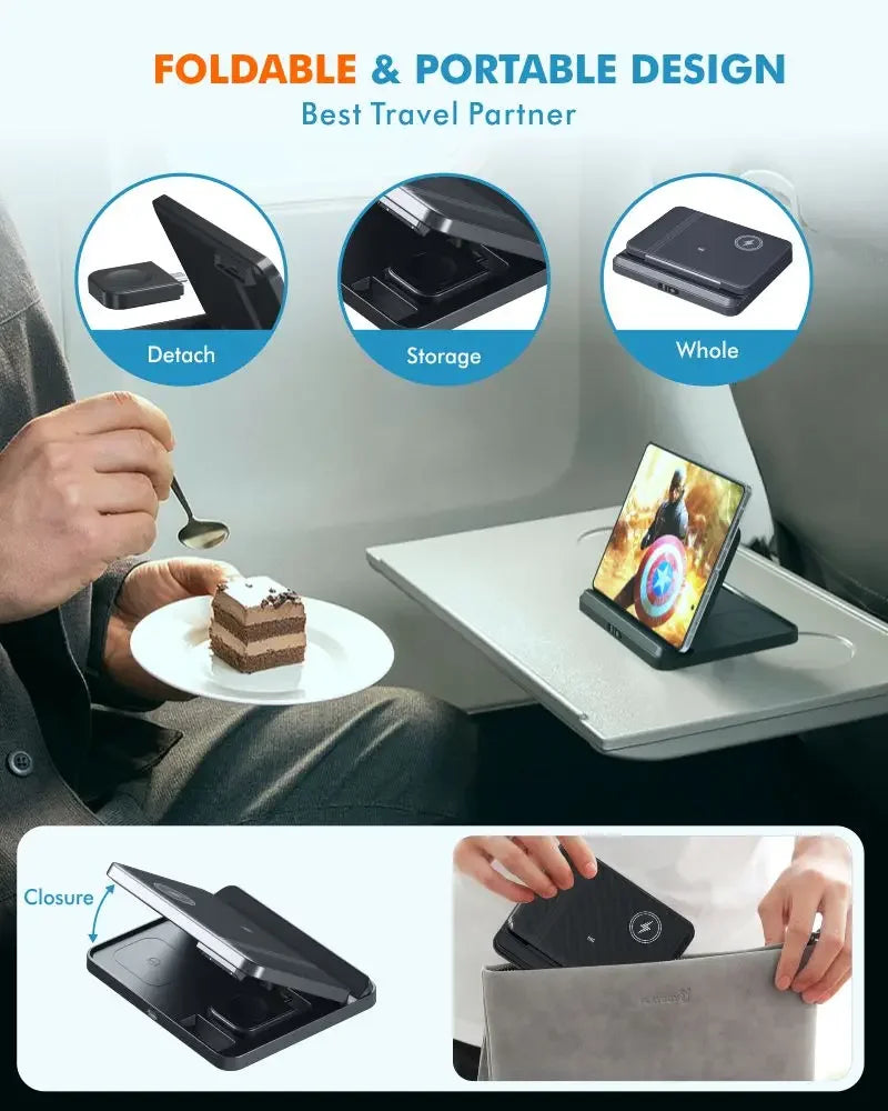 3-in-1 Fast Wireless Charger Stand for Phones, Watches, & Earbuds